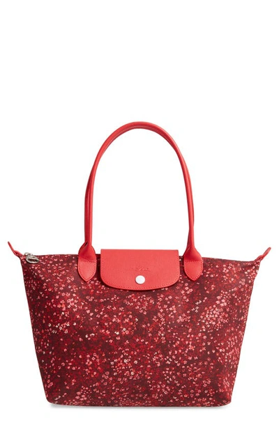 Shop Longchamp Le Pliage Floral Print Shoulder Bag In Red