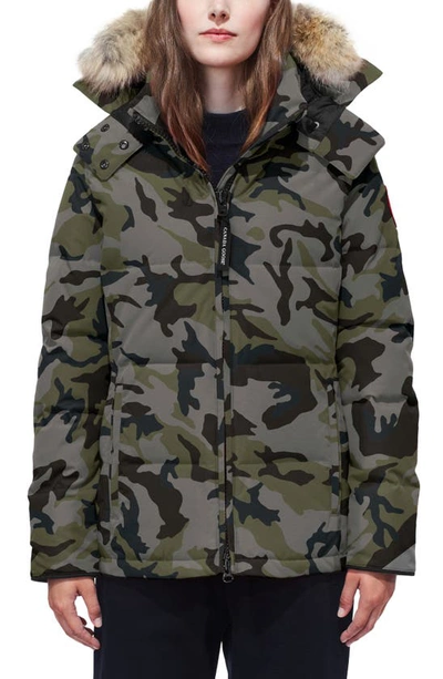 Shop Canada Goose 'chelsea' Slim Fit Down Parka With Genuine Coyote Fur Trim In Classic Camo Coastal Grey