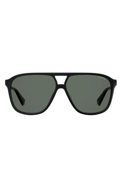 Shop Polaroid 58mm Polarized Aviator Sunglasses In Black/ Grey Polarized