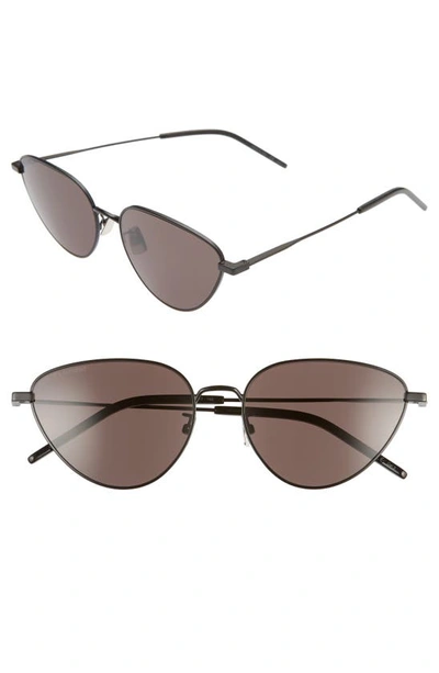 Shop Saint Laurent 57mm Cat Eye Sunglasses In Semi Matte Black/ Black