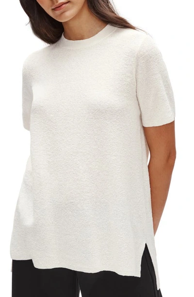 Shop Eileen Fisher Short Sleeve Organic Linen Blend Tunic Sweater In Ivory