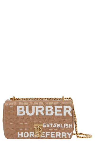 Shop Burberry Small Lola Horseferry Print Quilted Bag In Camel/ White