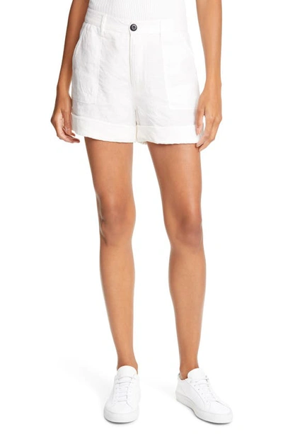 Shop Frame Le Beau Linen Shorts In Blanc