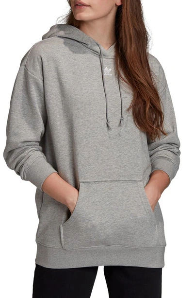 Shop Adidas Originals Trefoil Essentials Hooded Sweatshirt In Medium Grey Heather