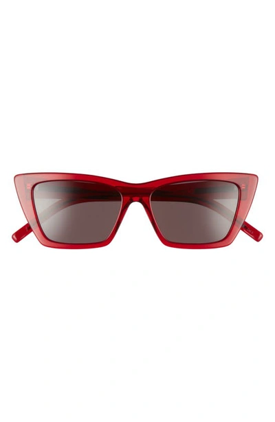 Shop Saint Laurent 53mm Cat Eye Sunglasses In Transparent Granata/ Black