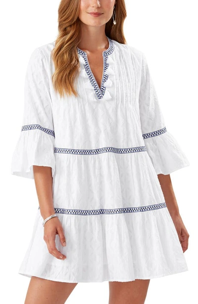 Shop Tommy Bahama Embroidered Tiered Cotton Cover-up Dress In White
