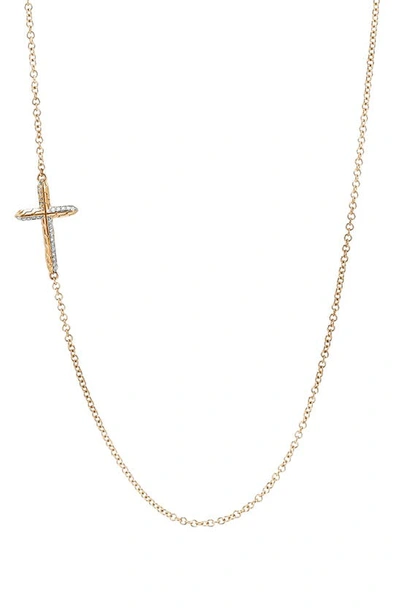 Shop John Hardy Classic Chain Diamond Pavé Cross Necklace In Yellow Gold/ Silver