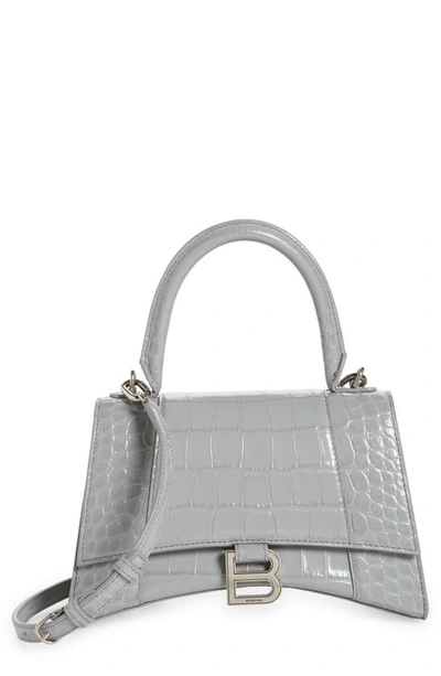 Shop Balenciaga Small Hourglass Croc Embossed Leather Top Handle Bag In  Grey