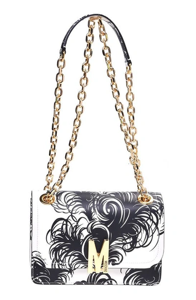 Shop Moschino M Feather Print Leather Shoulder Bag In Fantasy Print White