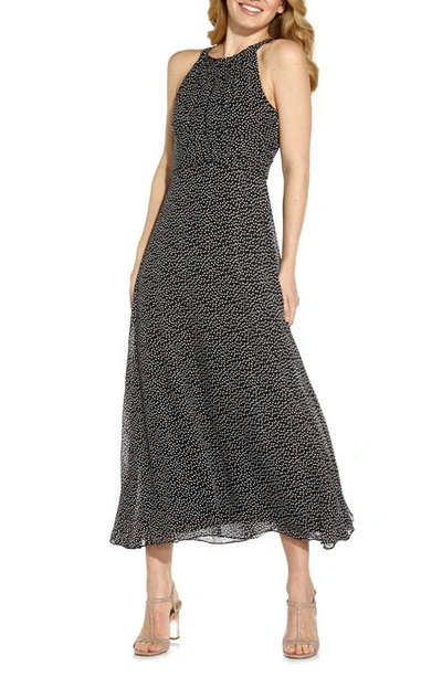 Shop Adrianna Papell Darling Dot Sleeveless Chiffon Dress In Black/ Ivory