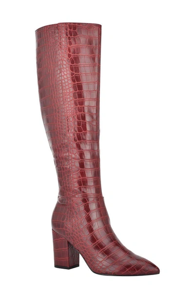 Shop Nine West Adaly Pointed Toe Boot In Deep Red Croco