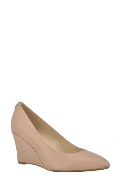 Shop Nine West Cal 9x9 Wedge Pump In Nude Leather