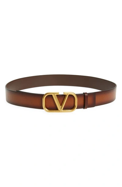 Shop Valentino Garavani Vlogo Buckle Leather Belt In Mutan