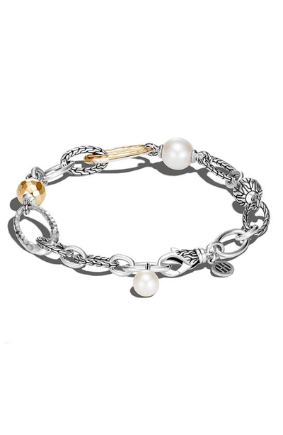 Shop John Hardy Classic Chain Freshwater Pearl Chain Link Bracelet In Silver/ Gold