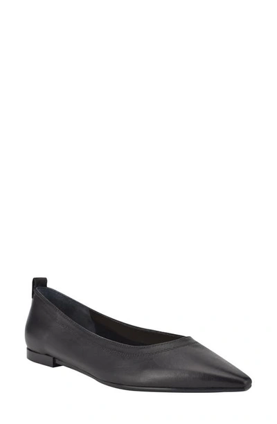 Shop Calvin Klein Raya Pointed Toe Flat In Black Leather