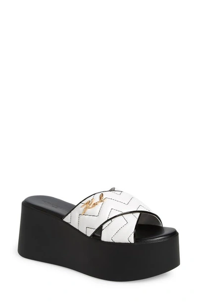 Shop Karl Lagerfeld Ramona Platform Slide Sandal In Bright White/ Black