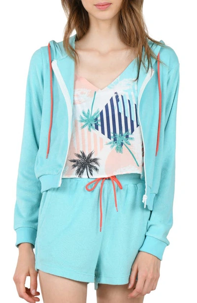 Shop Molly Bracken Terry Zip Hoodie In Turquoise