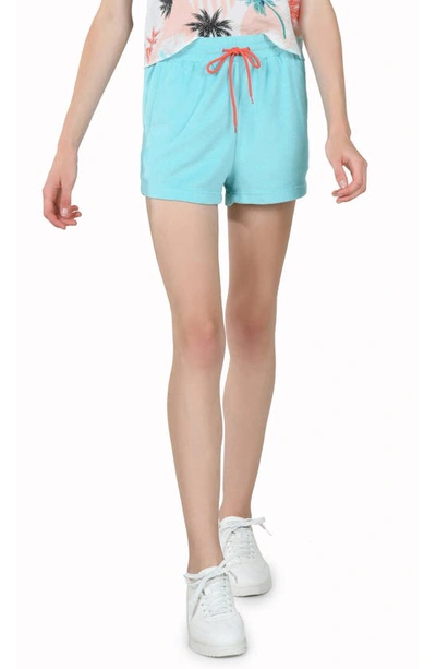 Shop Molly Bracken Cotton Blend Terry Shorts In Turquoise