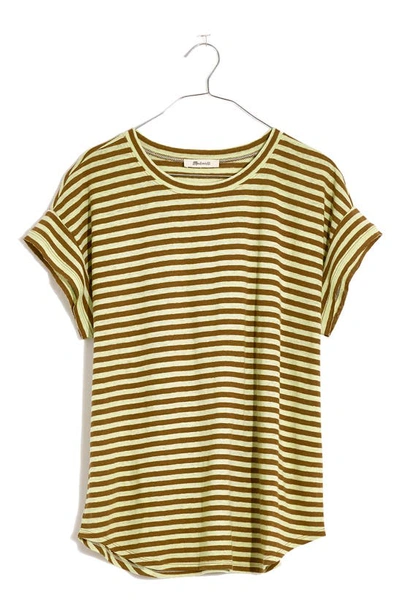 Shop Madewell Asbury Lorrie Stripe Linen Blend T-shirt In Weathered Olive