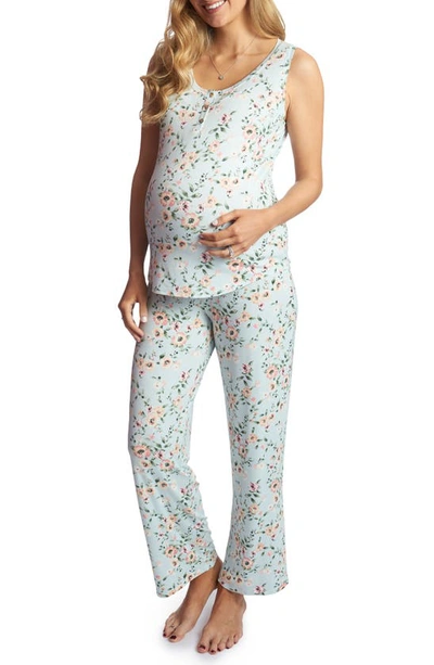 Shop Everly Grey Joy Tank & Pants Maternity/nursing Pajamas In Cloud Blue