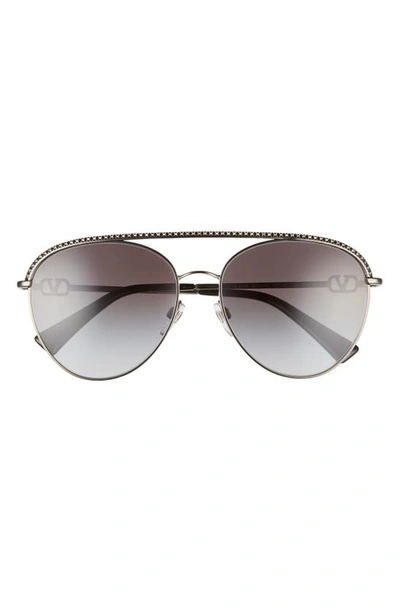 Shop Valentino 57mm Gradient Pilot Sunglasses In Gunmetal/ Gradient Black