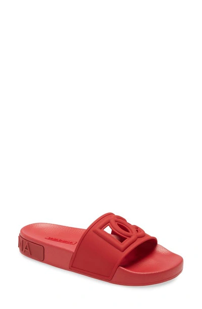 Shop Dolce & Gabbana Interlock Slide Sandal In Red