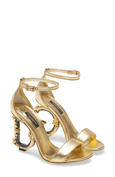 Shop Dolce & Gabbana Keira Baroque Dg Heel Sandal In Gold
