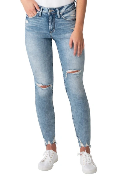 Shop Silver Jeans Co. Avery Ripped High Waist Chew Hem Ankle Skinny Jeans In Blue