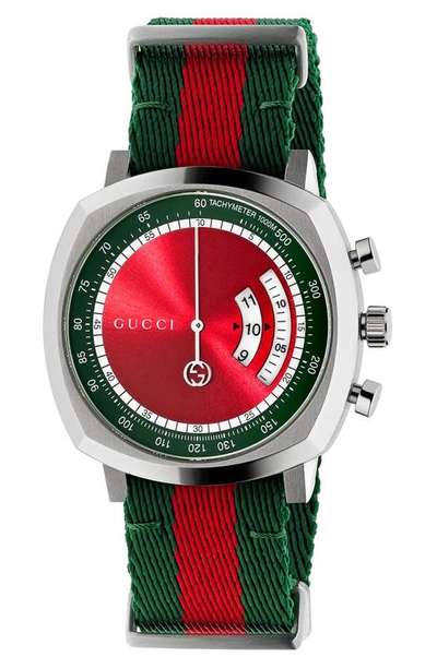 Shop Gucci Grip Eco Nylon Strap Chronograph, 40mm In Green/ Red