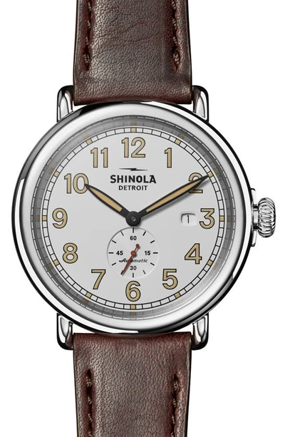 Shop Shinola Runwell Station Agent Automatic Leather Strap Watch, 45mm In White