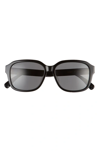 Shop Gucci 57mm Polarized Rectangle Sunglasses In Black/ Smoke