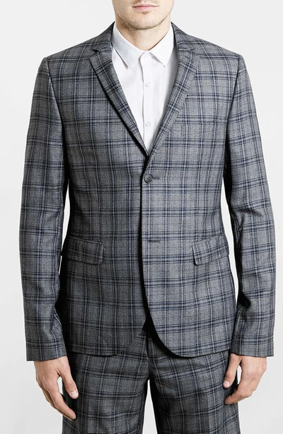 Shop Topman Skinny Fit Grey Plaid Suit Jacket