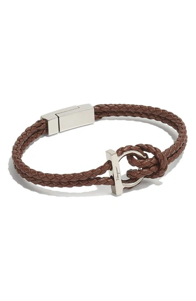 Shop Ferragamo Braided Leather Bracelet In Brown