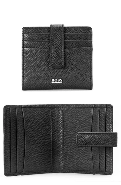 Shop Hugo Boss Signature Leather Folding Card Case In Black