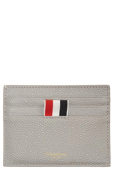 Shop Thom Browne Rwb Leather Card Holder In Light Grey