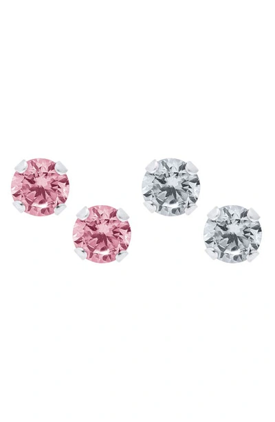 Shop Mignonette Set Of 2 Sterling Silver Stud Earrings In Pink/ White