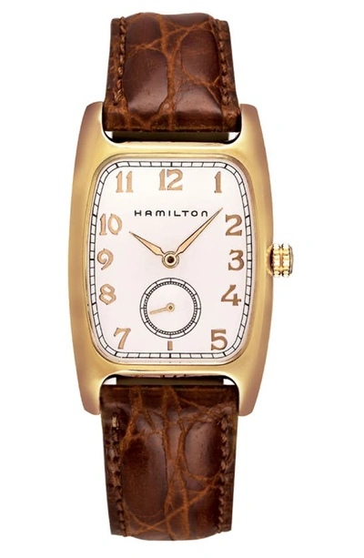 Shop Hamilton American Classic Boulton Leather Strap Watch, 27mm X 31mm In Brown/ White/ Gold