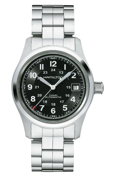Shop Hamilton Khaki Field Automatic Bracelet Watch, 38mm In Silver/ Black/ Silver