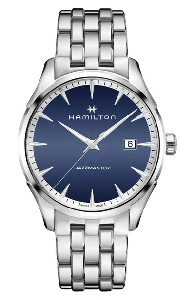 Shop Hamilton Jazzmaster Bracelet Watch, 40mm In Silver/ Blue/ Silver