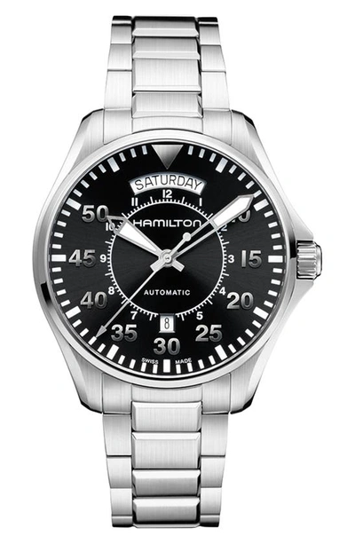 Hamilton Men's Swiss Automatic Khaki Pilot Stainless Steel Bracelet Watch 42mm H64615135 In Silver/ Black/ Silver