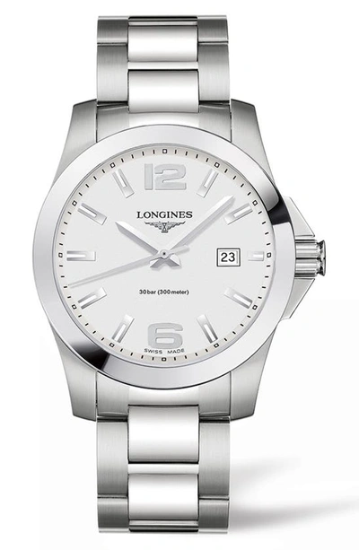 Shop Longines Conquest Bracelet Watch, 41mm In Silver