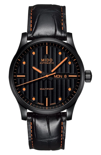Shop Mido Multifort Automatic Leather Strap Watch, 42mm In Black/ Orange