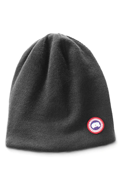 Canada Goose Logo Patch Knitted Beanie In Iron Grey