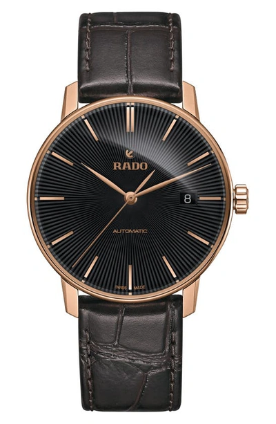 Shop Rado Coupole Classic Automatic Leather Strap Watch, 38mm In Grey/ Black/ Rose Gold