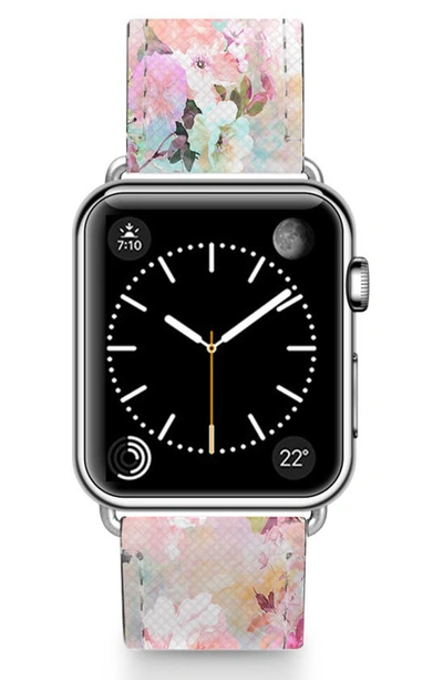 Shop Casetify Romantic Watercolor Flowers Faux Leather Apple Watch® Watchband In Pink/ Silver