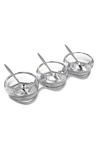 Nambe Braid Triple Condiment Set With Spoons In Metallic Silver