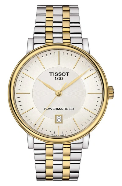 Shop Tissot T-classic Carson Powermatic Bracelet Watch, 40mm In Silver/ White/ Gold