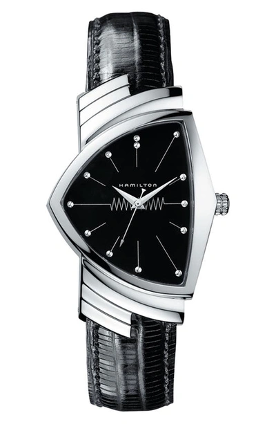 Shop Hamilton Ventura Leather Strap Watch, 32mm X 50mm In Black/ Silver