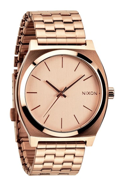 Shop Nixon The Time Teller Watch, 37mm In Rose Gold