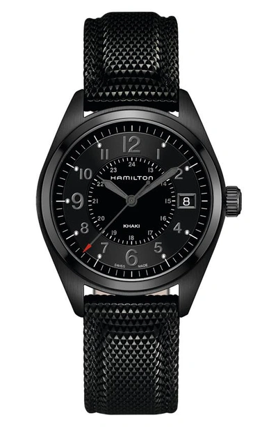 Shop Hamilton Khaki Field Silicone Strap Watch, 40mm In Black